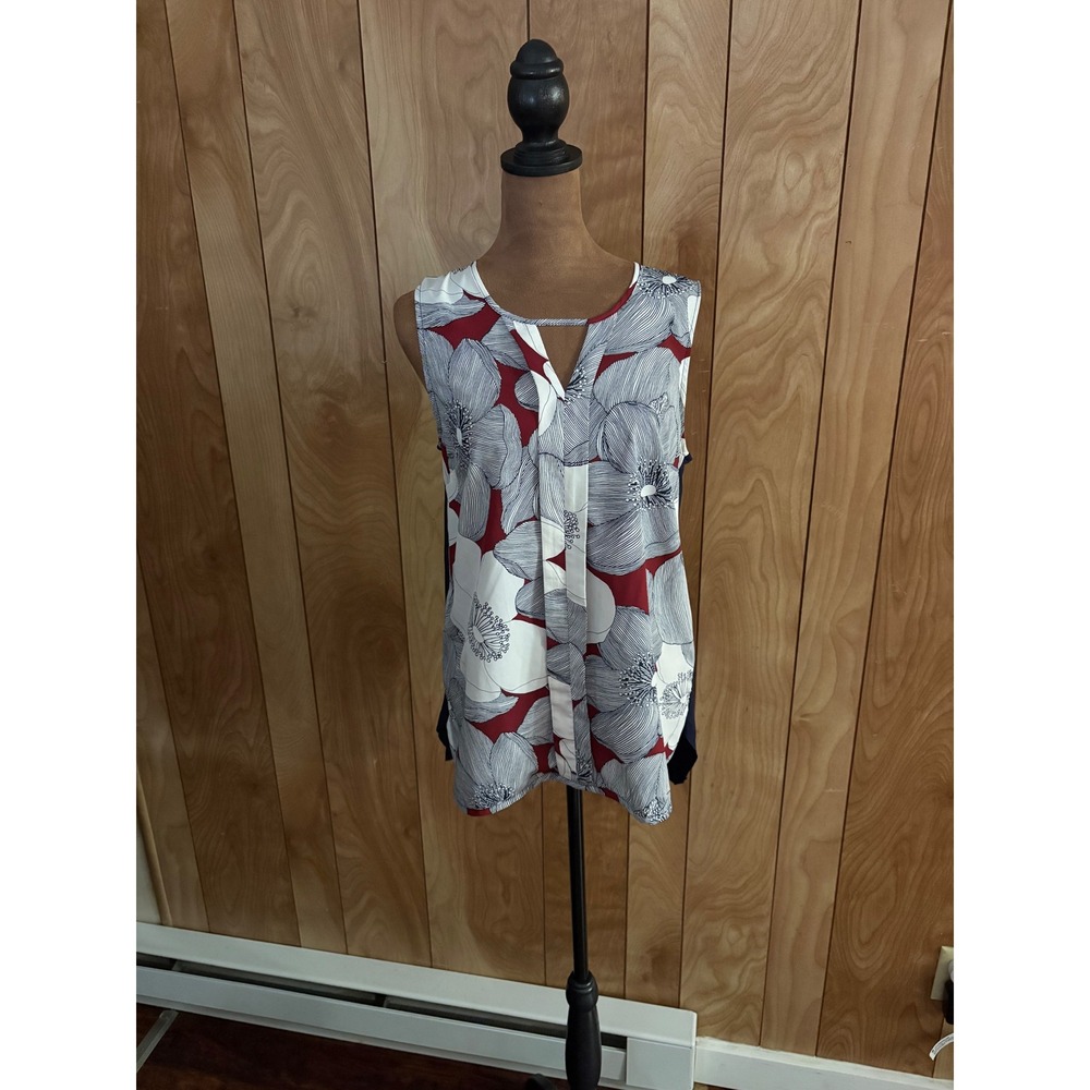 Merona Womens Floral Mixed Media Sleeveless Blouse‎ Navy Red White Medium